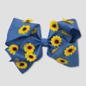 Jojo Siwa bow, denim with sunflowers
